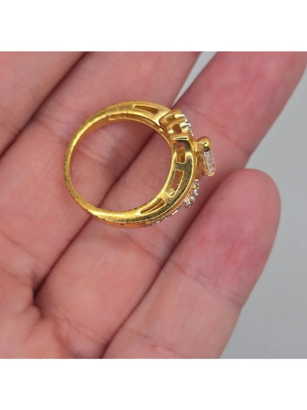 Vintage SETA Ring Gold Tone Marquise Cut Sz 5 Signed Engagement Costume Jewelry